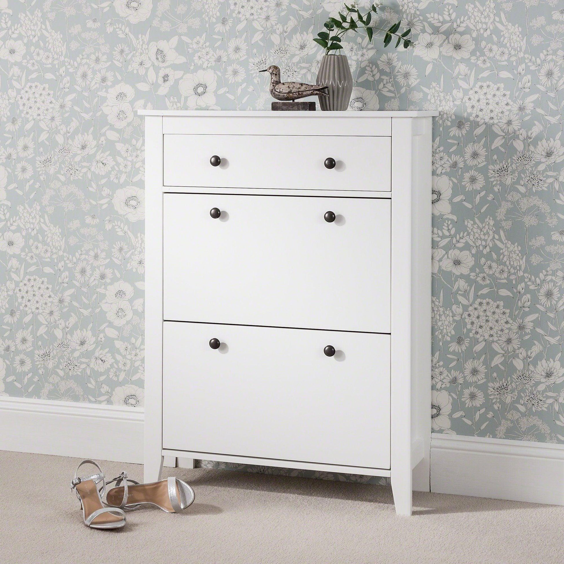 White Shoe Cabinet Storage Cupboard Wooden -  Laura James