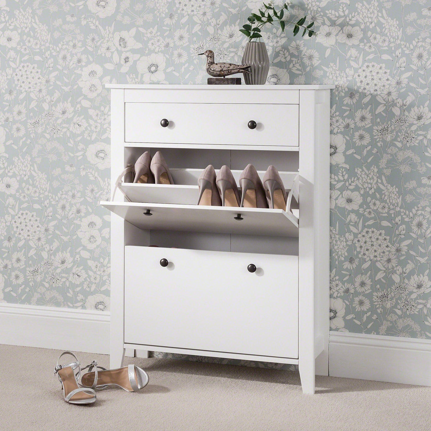 White Shoe Cabinet Storage Cupboard Wooden -  Laura James