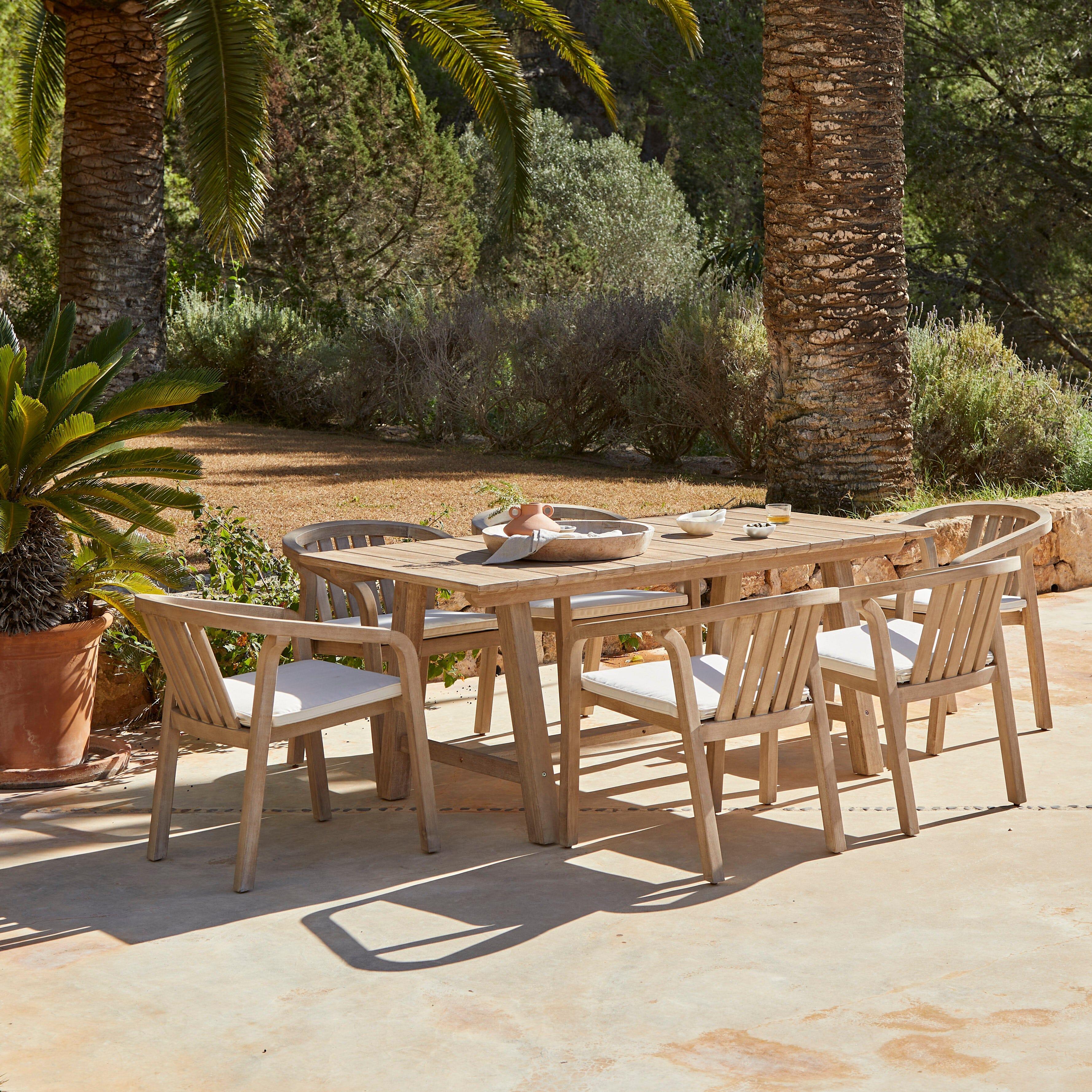 Shiro 6 Seater Wooden Rectangular Garden Dining Table with 6 Shiro