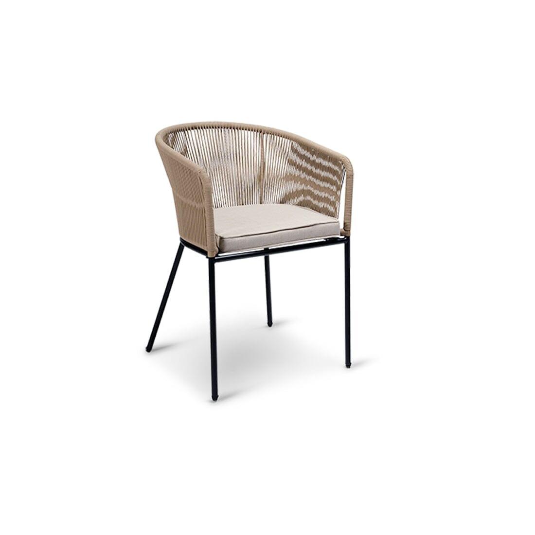 Shiro 6 seater wooden garden dining table with 6 hali natural rope chairs and cream parasol - Laura James