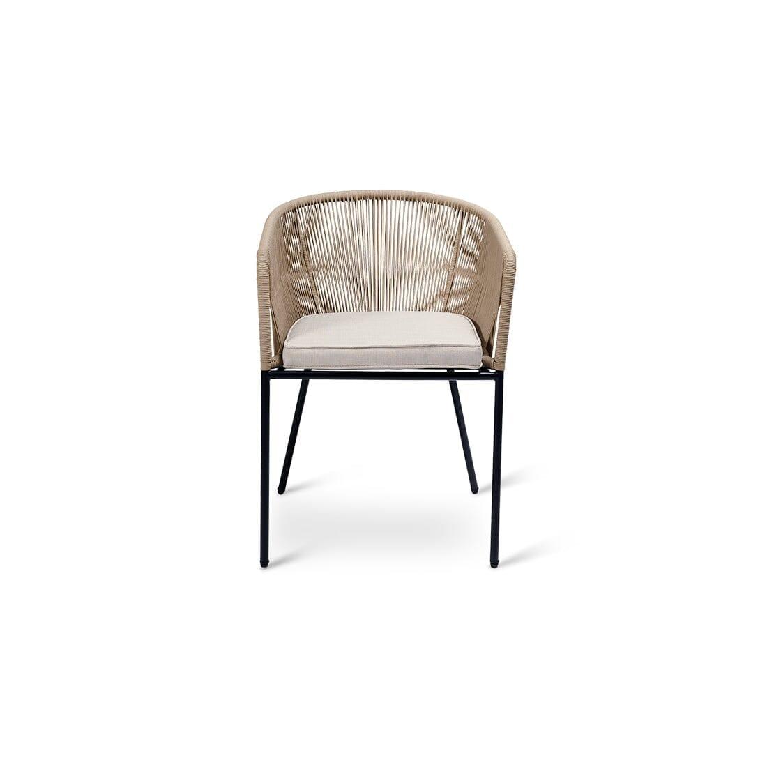 Shiro 6 seater wooden garden dining table with 6 hali natural rope chairs and cream parasol - Laura James