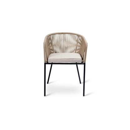 Shiro 6 seater wooden garden dining table with 6 hali natural rope chairs and cream parasol - Laura James