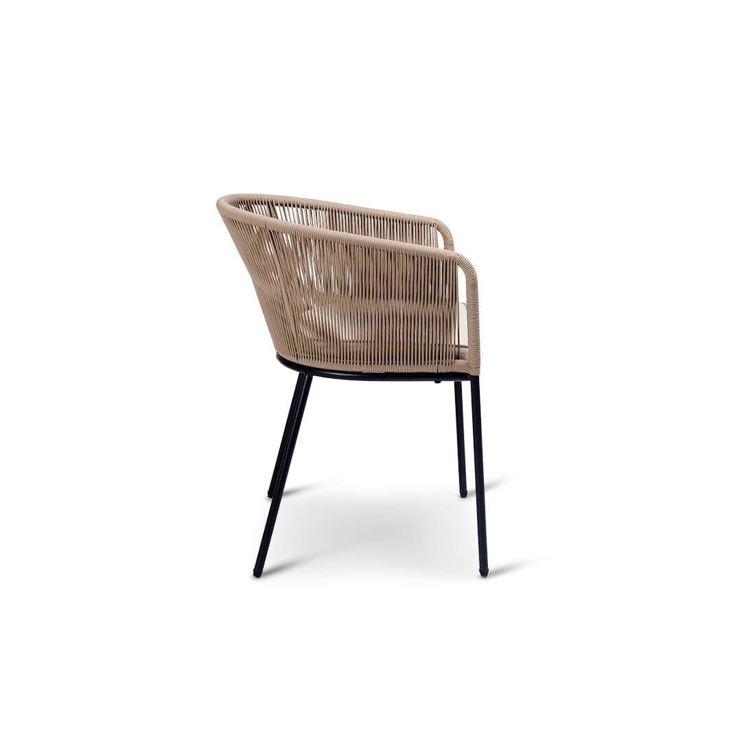 Shiro 6 seater wooden garden dining table with 6 hali natural rope chairs and cream parasol - Laura James