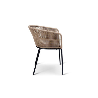 Shiro 6 seater wooden garden dining table with 6 hali natural rope chairs and cream parasol - Laura James