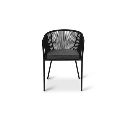 Shiro 6 seater wooden garden dining table with 6 Hali black rope chairs - Laura James