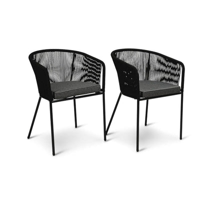 Shiro 6 seater wooden garden dining set with 6 hali black rope chairs and cream parasol- Laura James
