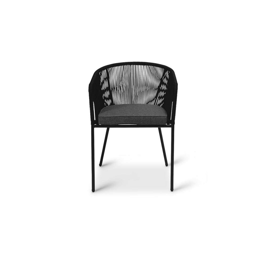 Shiro 6 seater wooden garden dining set with 6 hali black rope chairs and cream parasol- Laura James