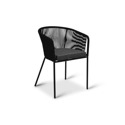 Shiro 6 seater wooden garden dining set with 6 hali black rope chairs and cream parasol- Laura James