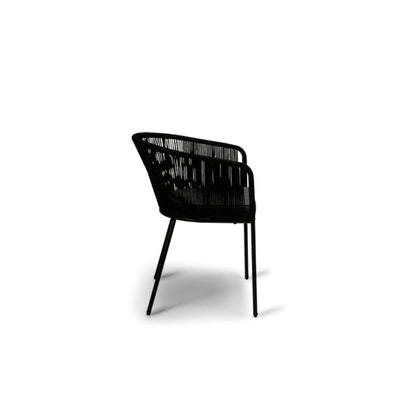Shiro 6 seater wooden garden dining set with 6 hali black rope chairs and cream parasol- Laura James