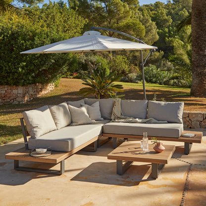 Shiva Stone Garden Corner Sofa Set with Cream Lean Over Parasol - Laura James