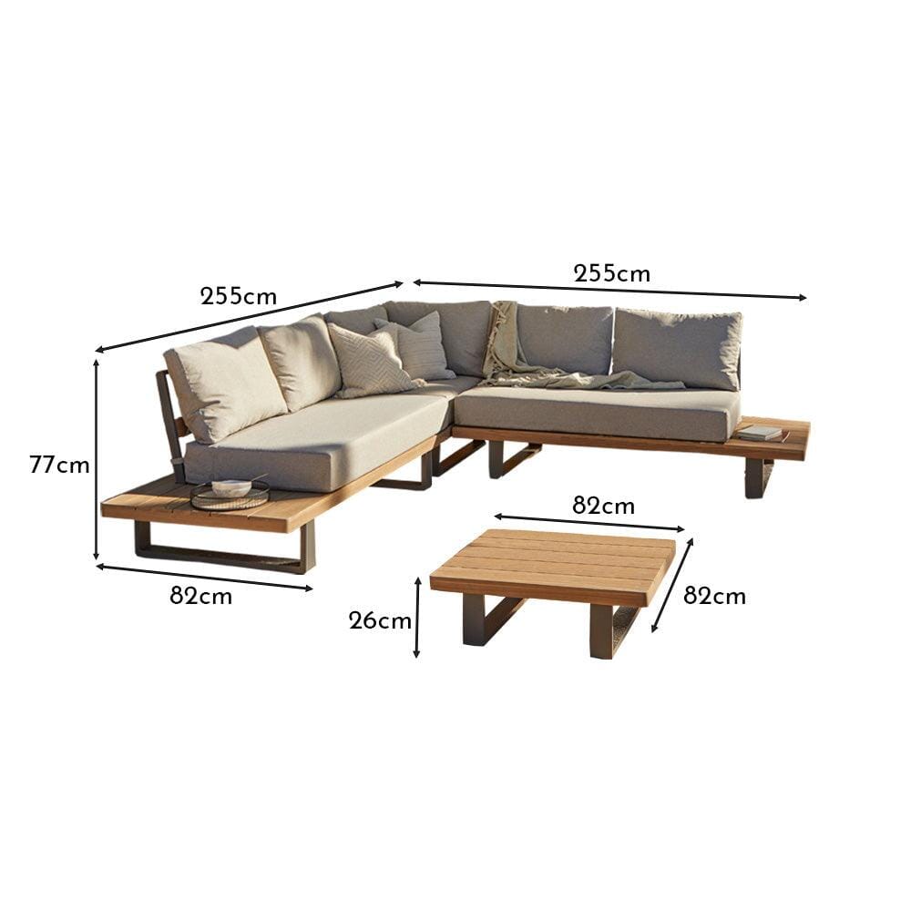 Shiva Stone Garden Corner Sofa Set with Cream Lean Over Parasol - Laura James