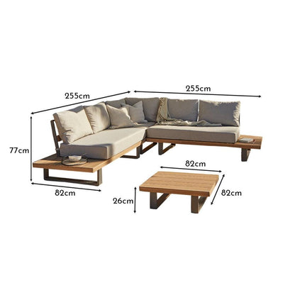 Shiva Stone Garden Corner Sofa Set with Cream Lean Over Parasol - Laura James