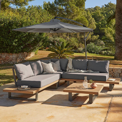 Shiva Lounge Set with Grey Lean Over Parasol - Grey - Laura James