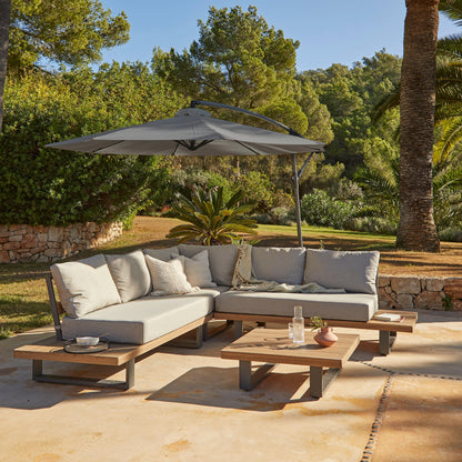 Shiva Stone Garden Corner Sofa Set with Grey Lean Over Parasol - Laura James