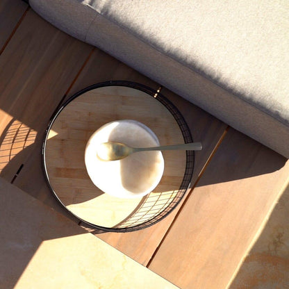 Shiva Stone Garden Corner Sofa Set with Grey Lean Over Parasol - Laura James