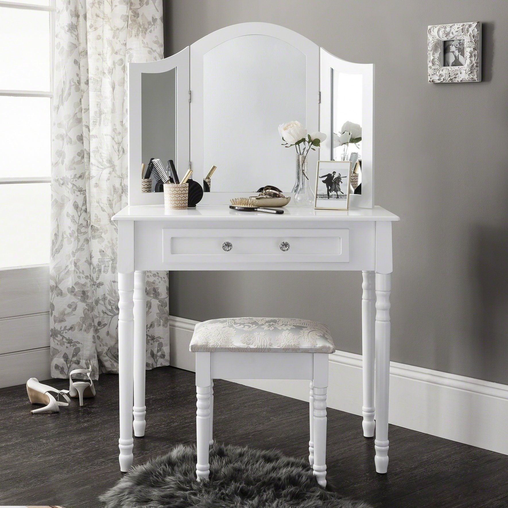 Sienna White Dressing Table with Mirror & Stool Laura James Ireland Sienna White Dressing Table with Mirror & Stool Laura James Ireland