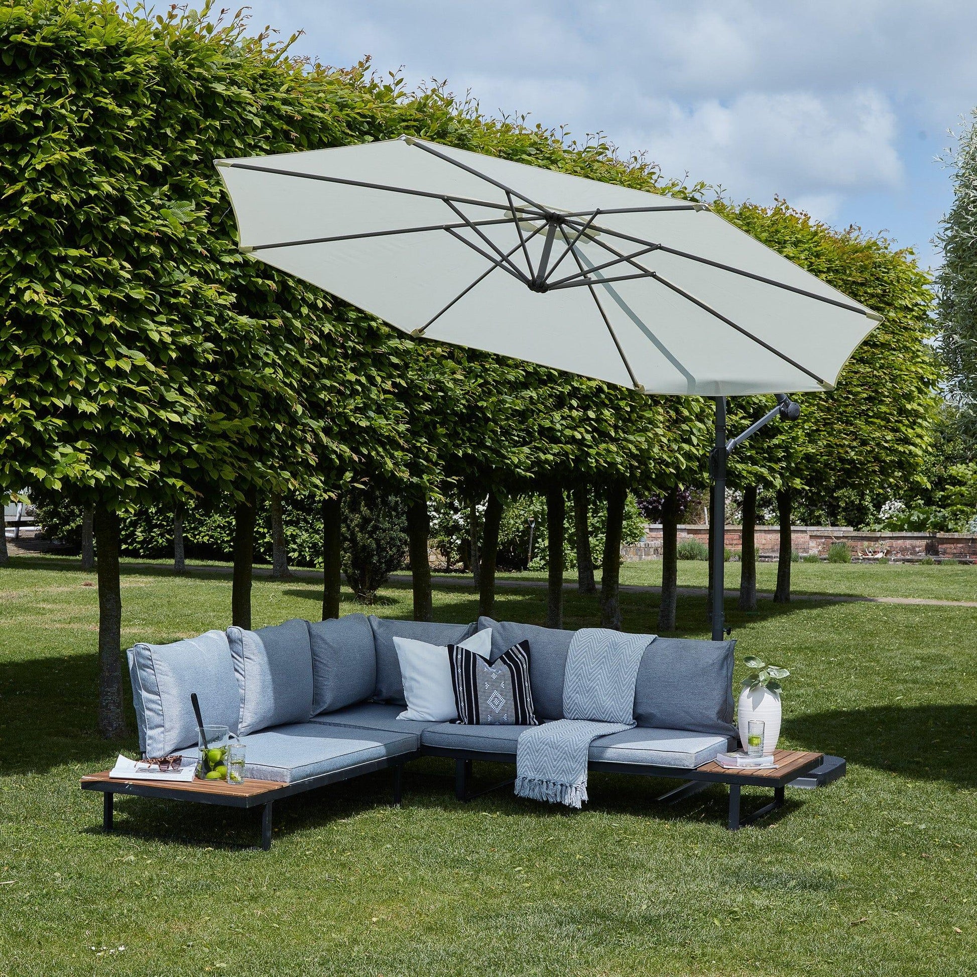 Thea Garden Corner Sofa Set with Cream Parasol
