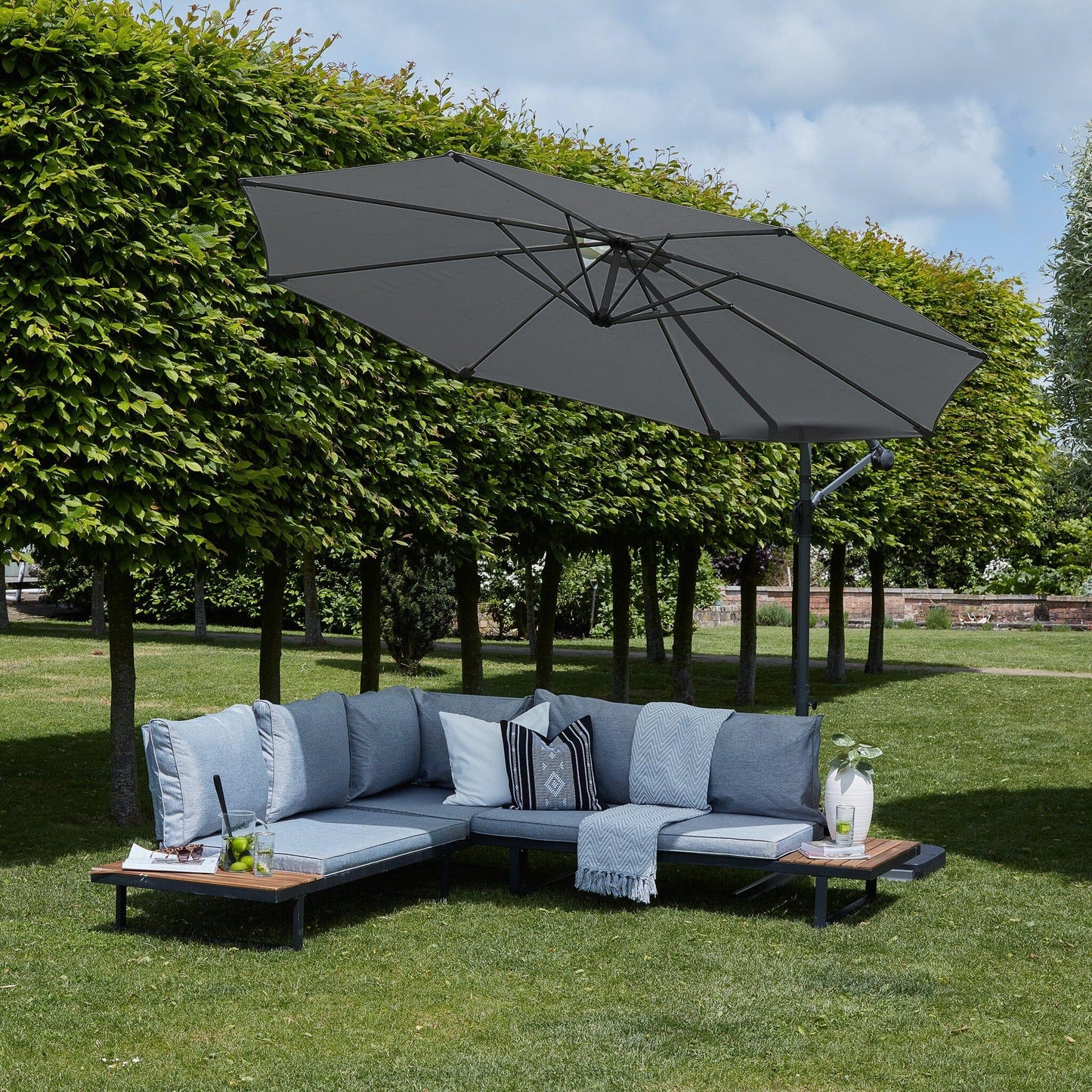 Thea Garden Corner Sofa Set with Grey Parasol