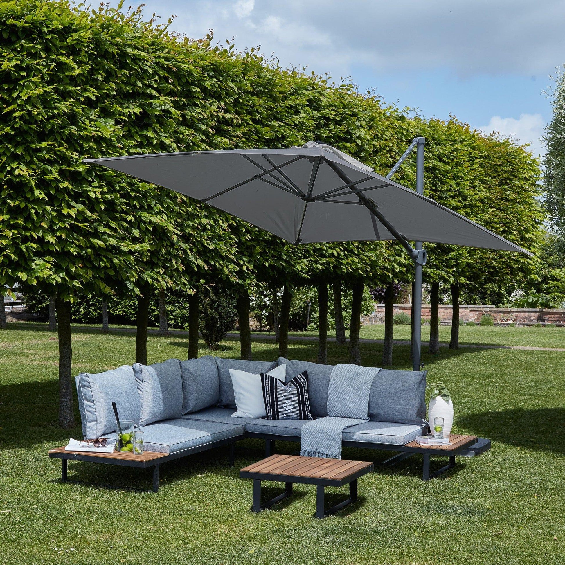 Thea Garden Corner Sofa Set with Grey Premium Parasol