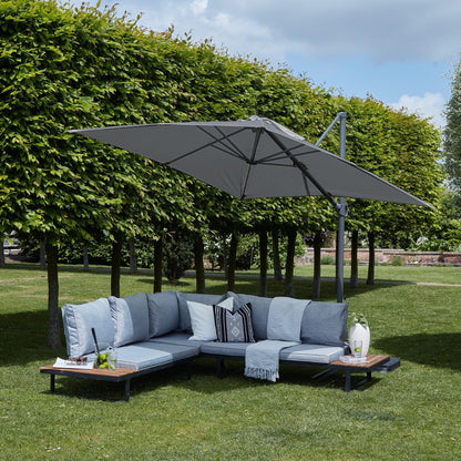Thea Garden Corner Sofa Set with Grey Premium Parasol