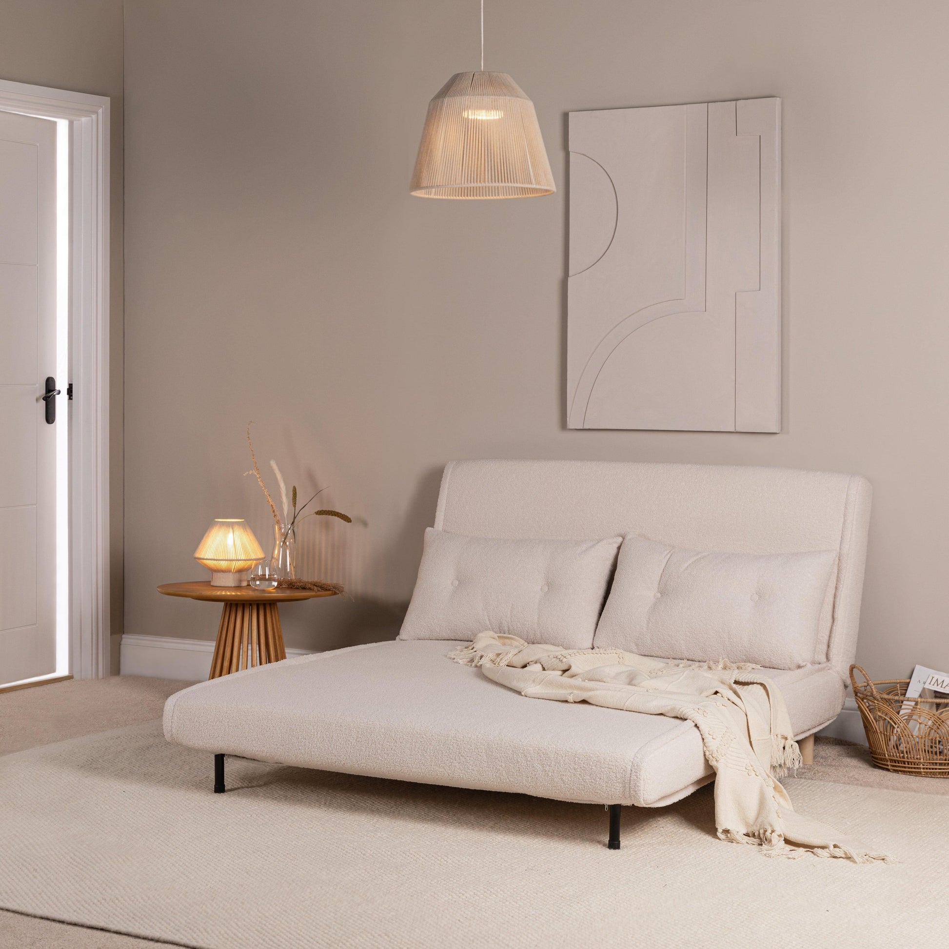 Una Double Teddy Sprung Sofa Bed - Warm White