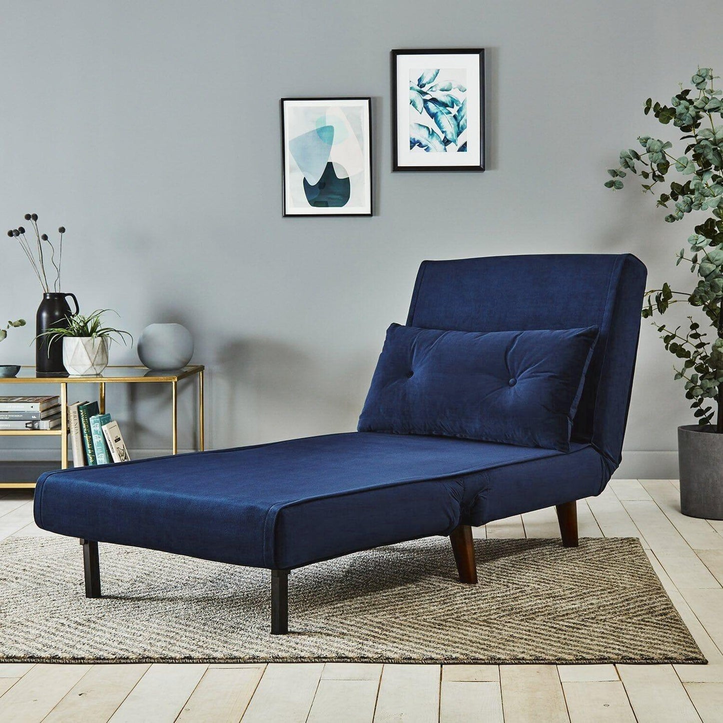 Una single sofa bed - blue - velvet - Laura James