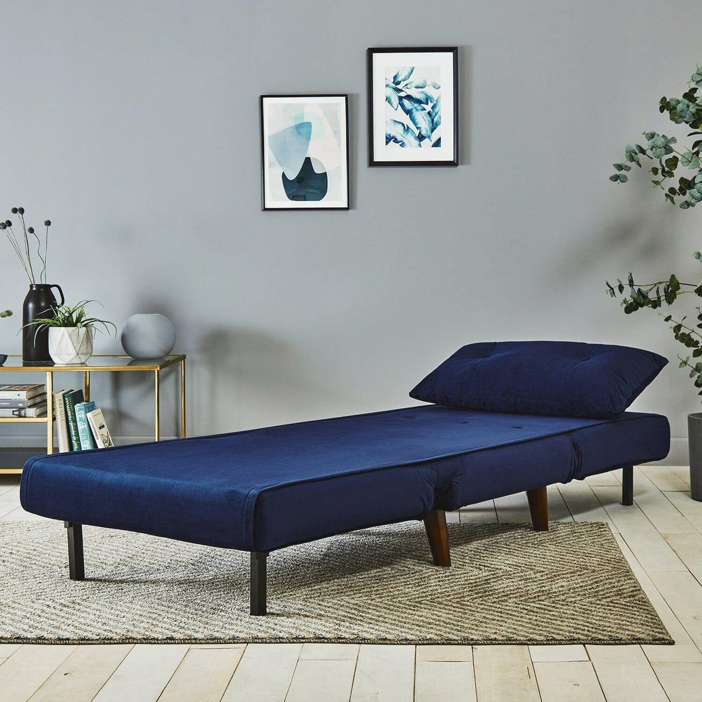 Una single sofa bed - blue - velvet - Laura James