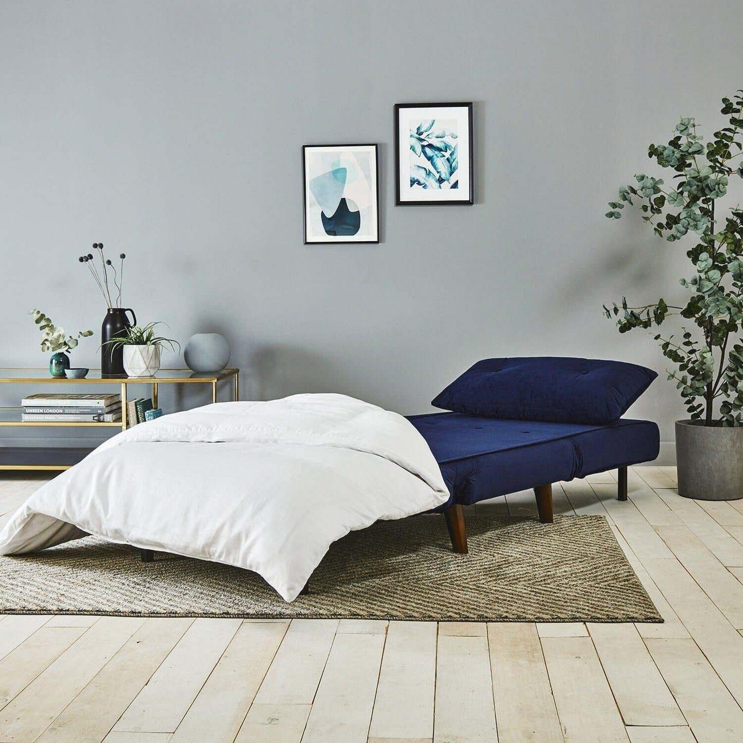 Una single sofa bed - blue - velvet - Laura James