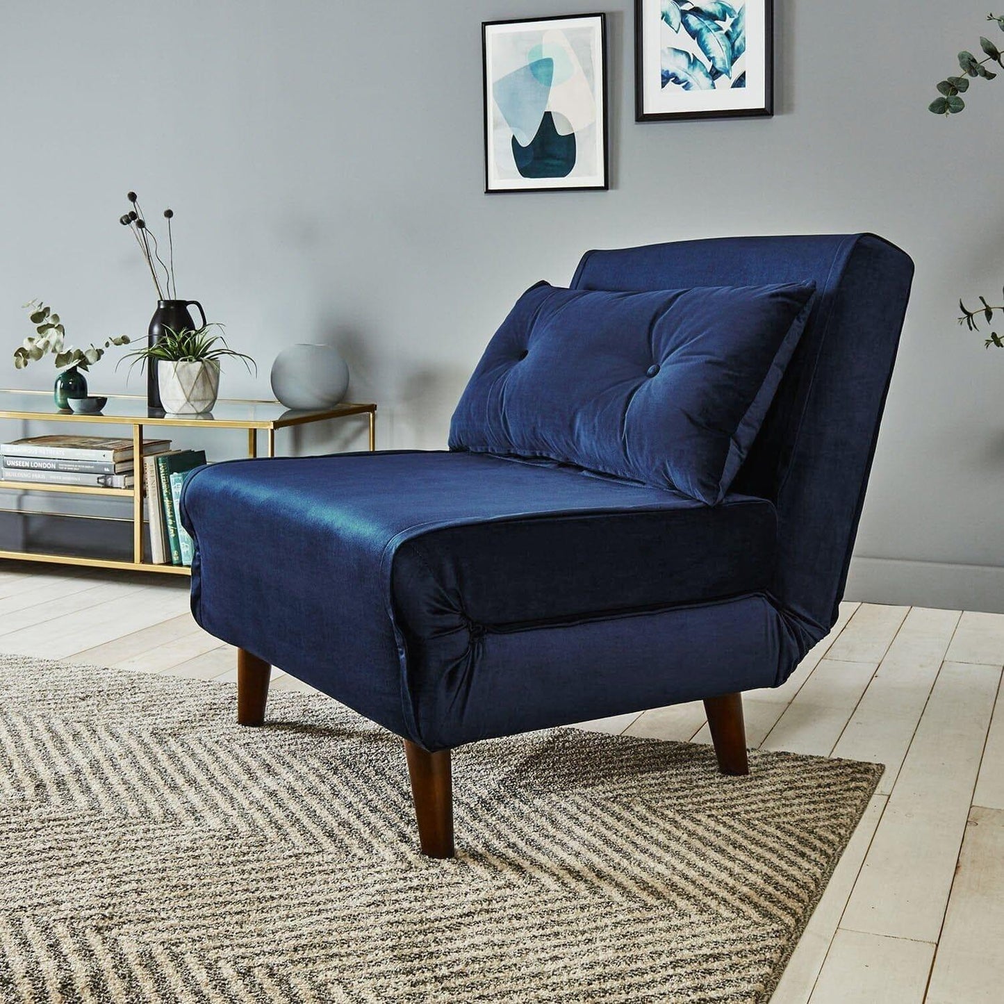 Una single sofa bed - blue - velvet - Laura James