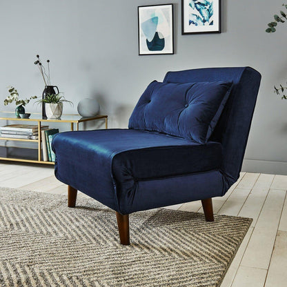 Una single sofa bed - blue - velvet - Laura James