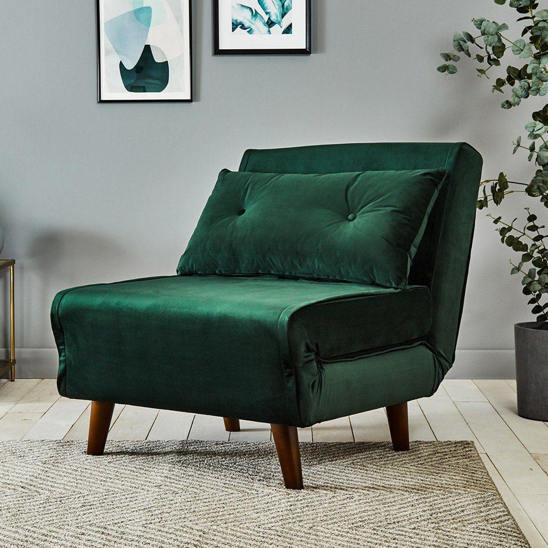 Una single sofa bed - green - velvet - Laura James