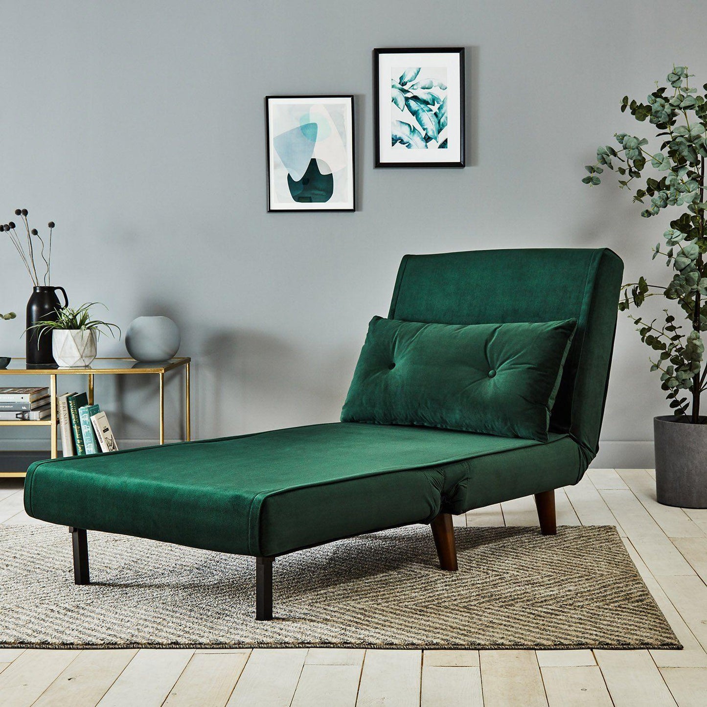 Una single sofa bed - green - velvet - Laura James