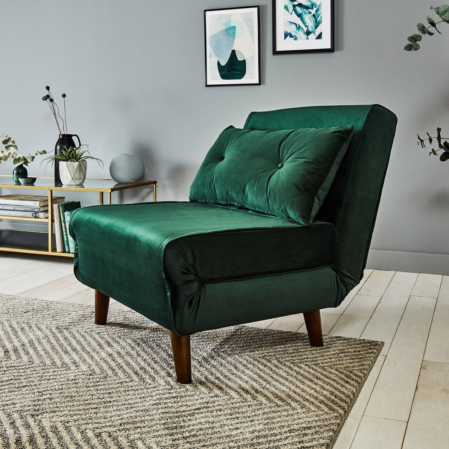 Una single sofa bed - green - velvet - Laura James