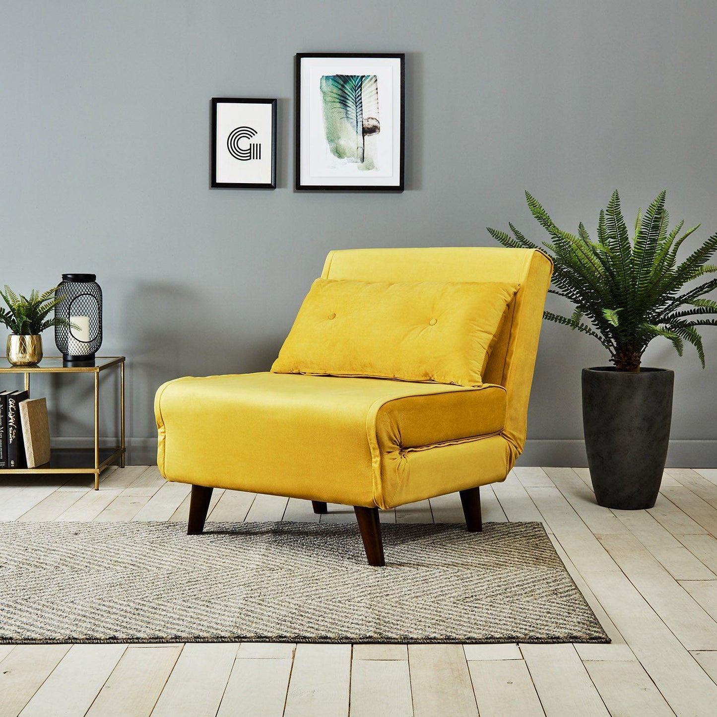 Una single sofa bed - yellow - velvet - Laura James