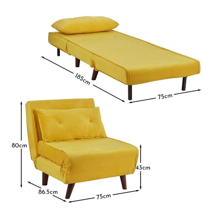 Una Single Sofa Bed - Yellow Velvet