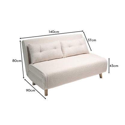 Una 2 Seater Double Sofa Bed - White Teddy