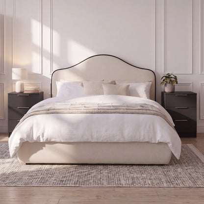 Odette Double Ottoman Bed - Ivory - Jet Black Piping
