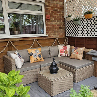 Weston 4 Seater Rattan Garden Corner Sofa Set - Natural Weave - Laura James