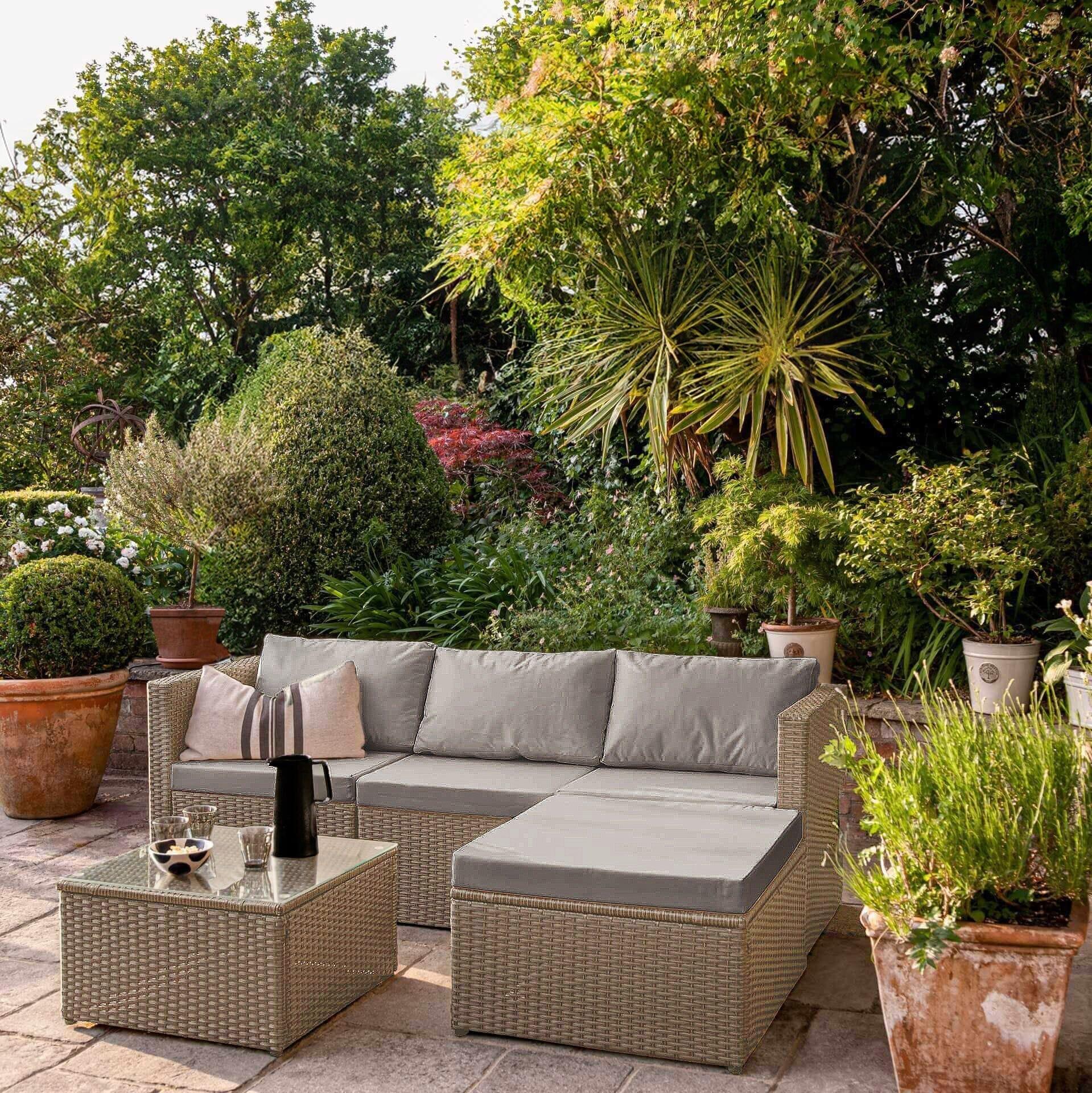 Weston 4 Seater Rattan Garden Corner Sofa Set - Natural Weave