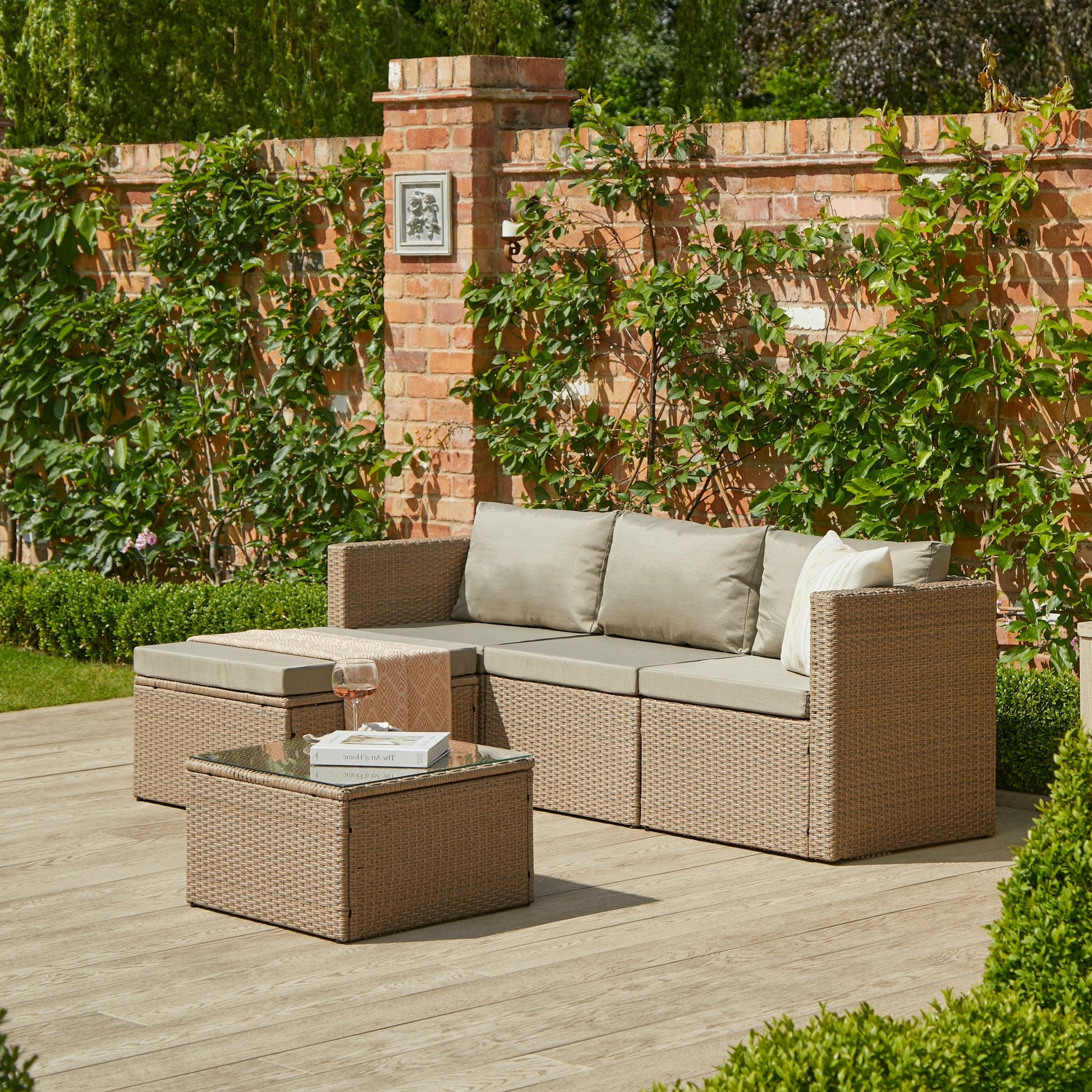 Weston 4 Seater Rattan Garden Corner Sofa Set - Natural Weave - Laura James