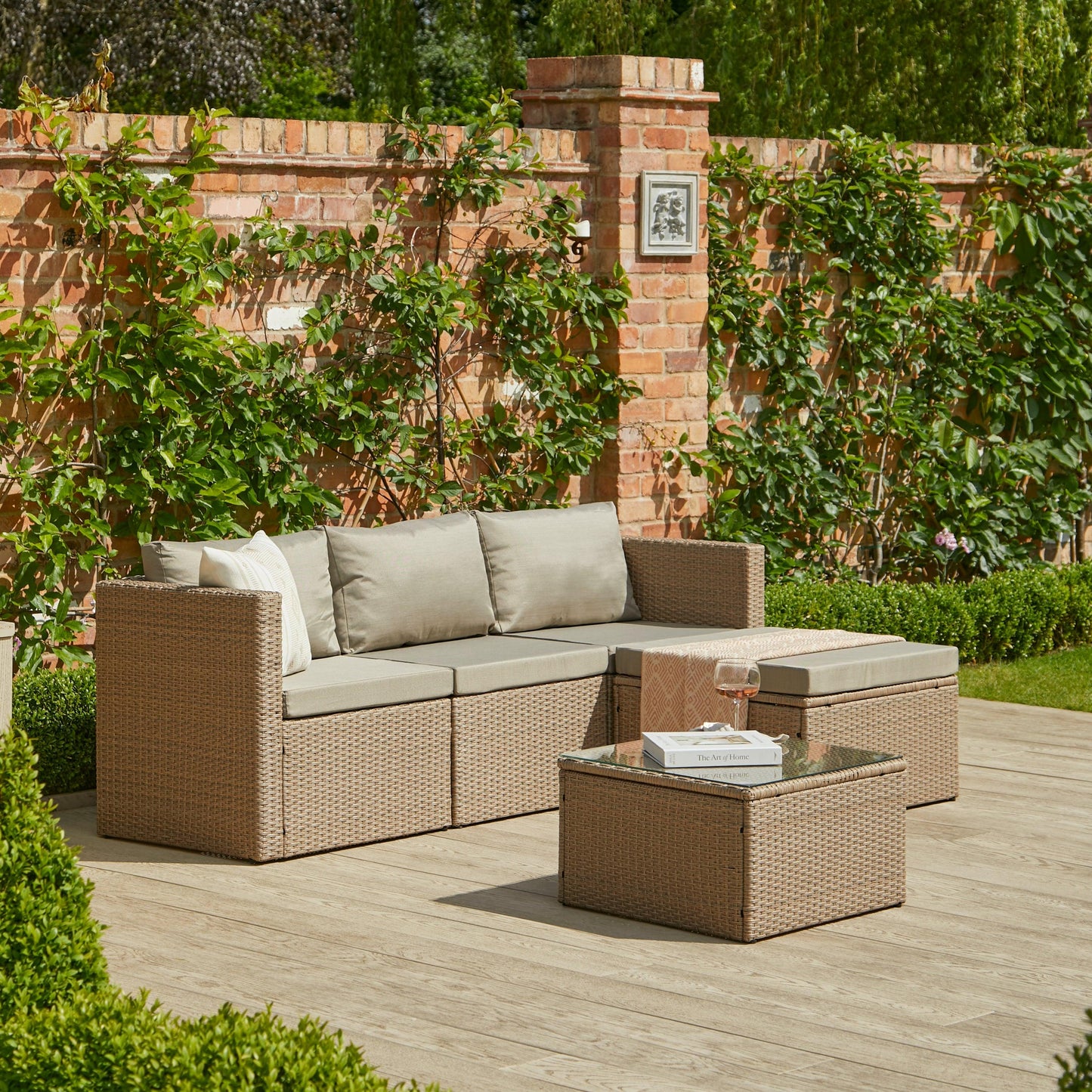 Weston 4 Seater Rattan Garden Corner Sofa Set - Natural Weave - Laura James