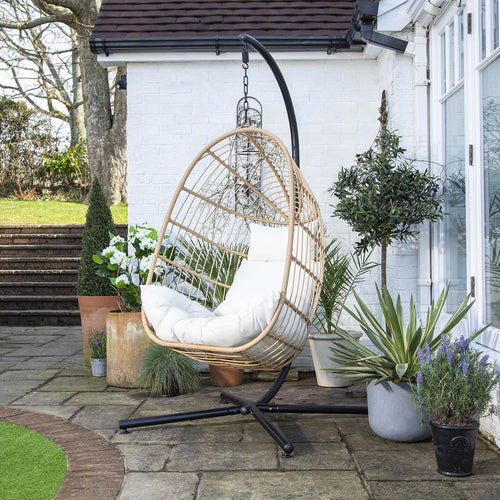 Wick Rattan Garden Hanging Egg Chair - Natural