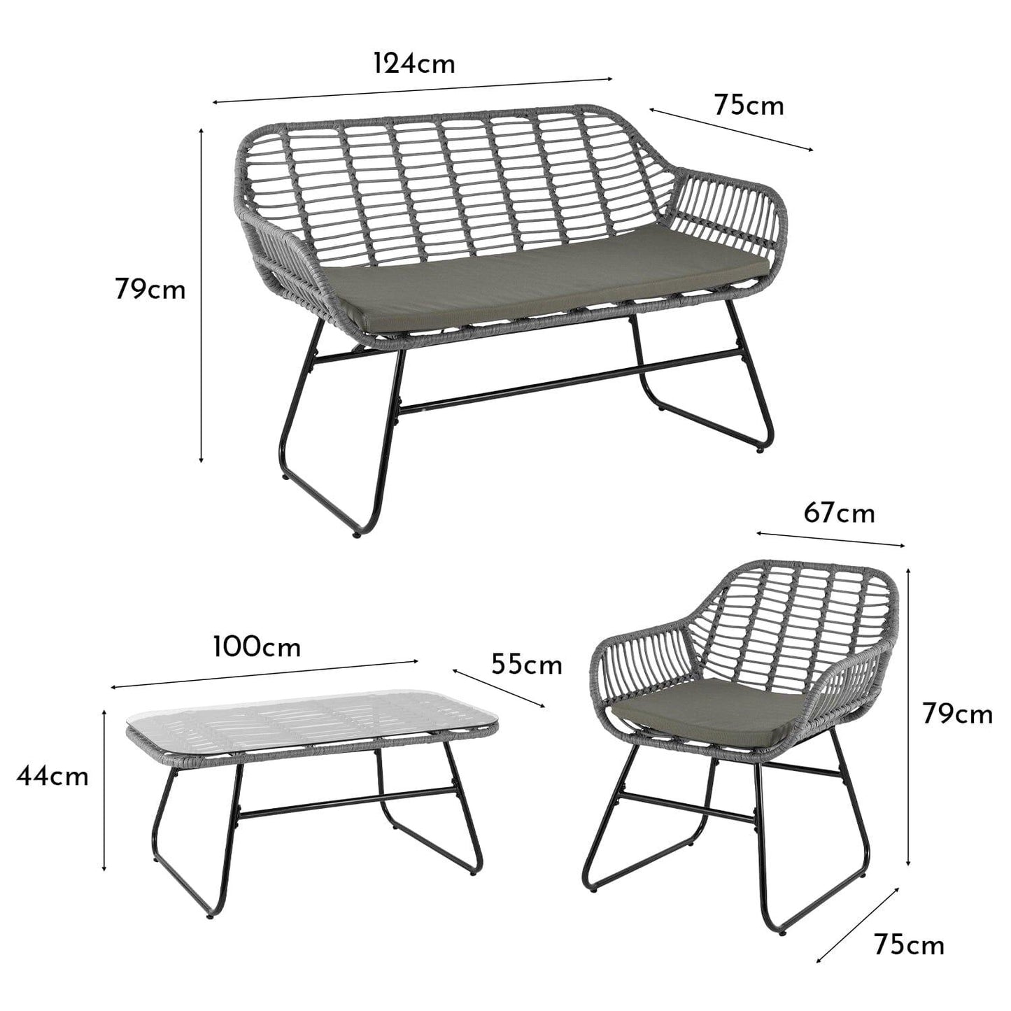 Wick Rattan Sofa Set - Light Grey - Laura James