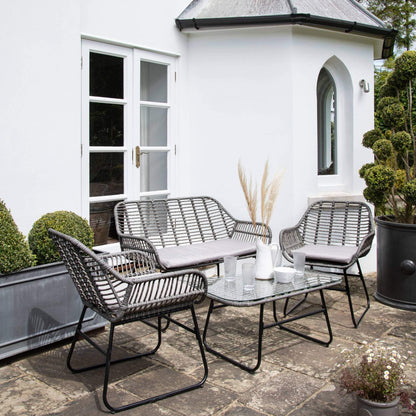 Wick rattan sofa set with cream LED premium parasol - dark grey - Laura James