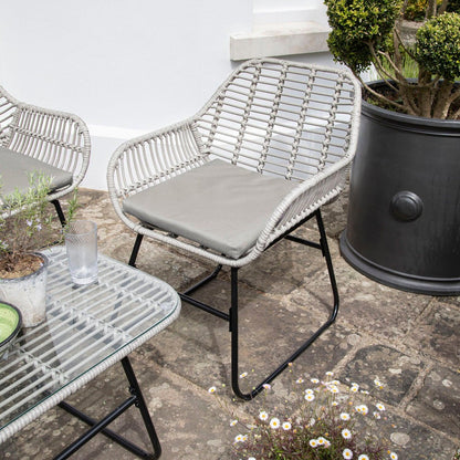 Wick rattan sofa set with cream LED premium parasol - light grey - Laura James