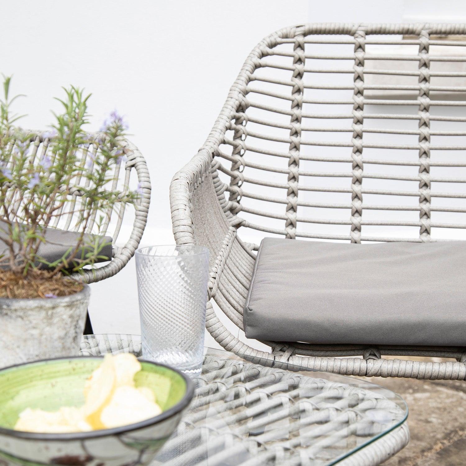 Wick rattan sofa set with cream parasol - light grey - Laura James