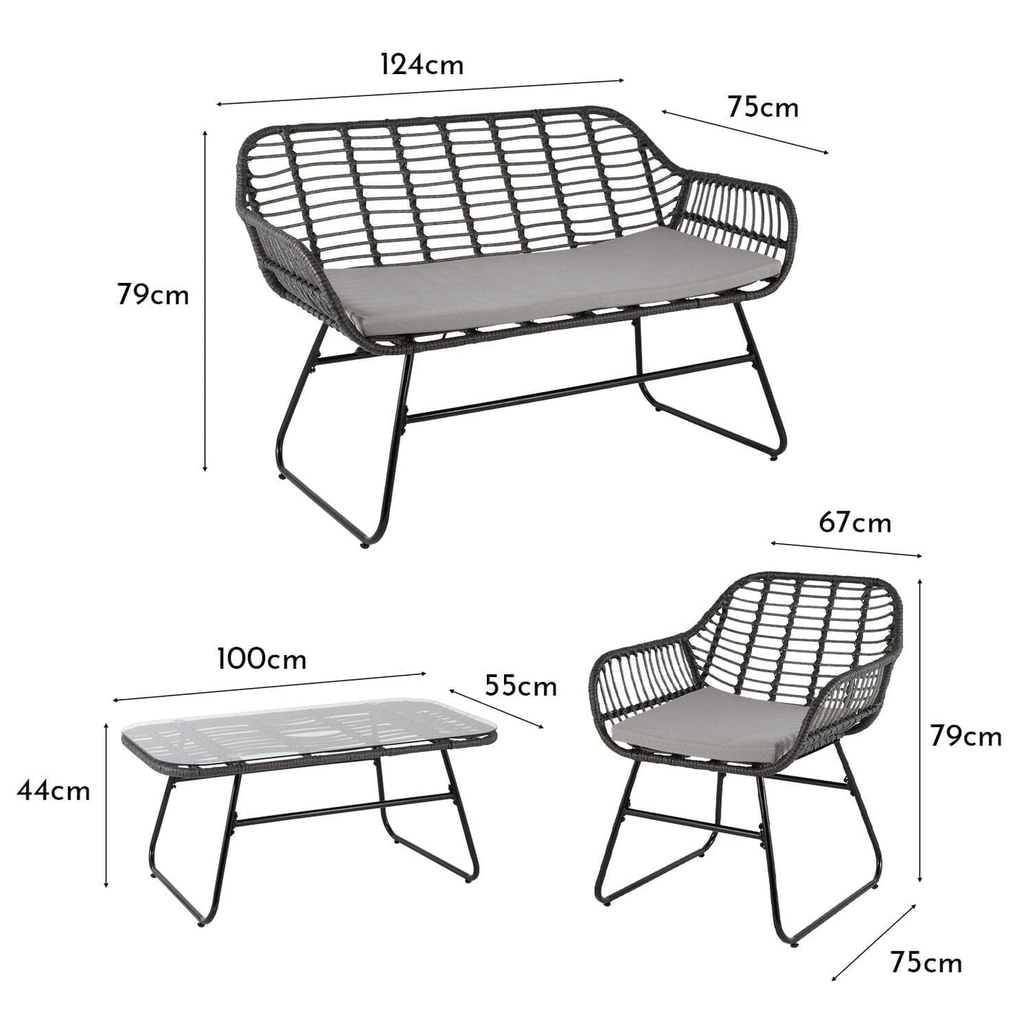 Wick Rattan Garden Sofa Set with Grey LED Premium Parasol – Dark Grey - Laura James