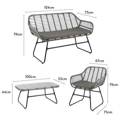 Wick Rattan Garden Sofa Set with Grey LED Premium Parasol – Light Grey