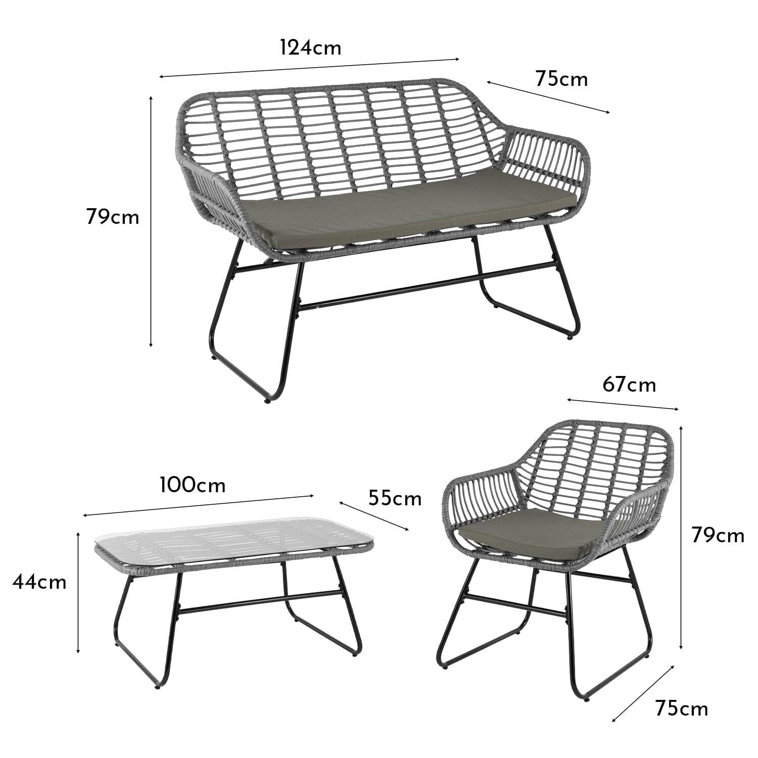 Wick Rattan Garden Sofa Set with Grey LED Premium Parasol – Light Grey - Laura James