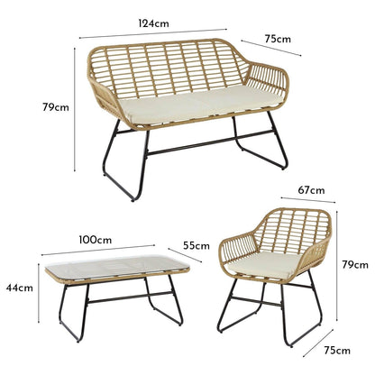 Wick Rattan Garden Sofa Set with Cream Parasol – Natural